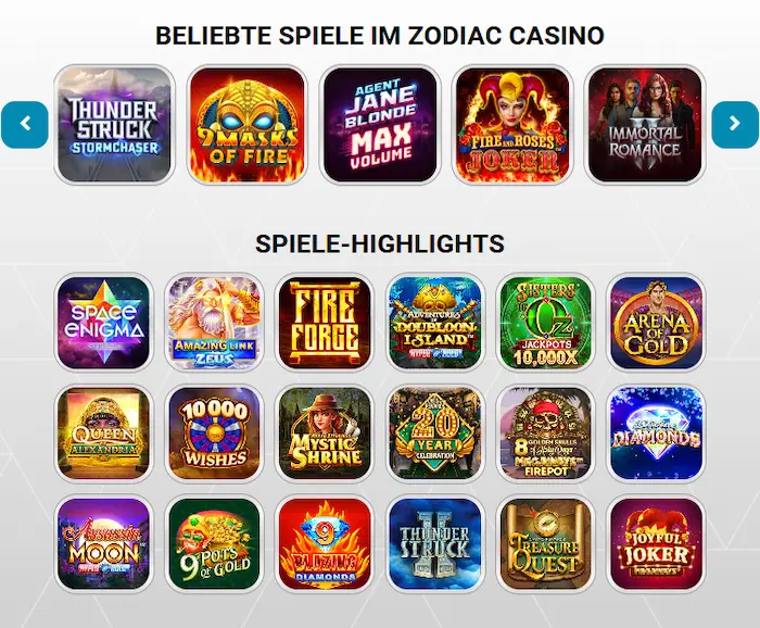 Zodiac Casino spiele